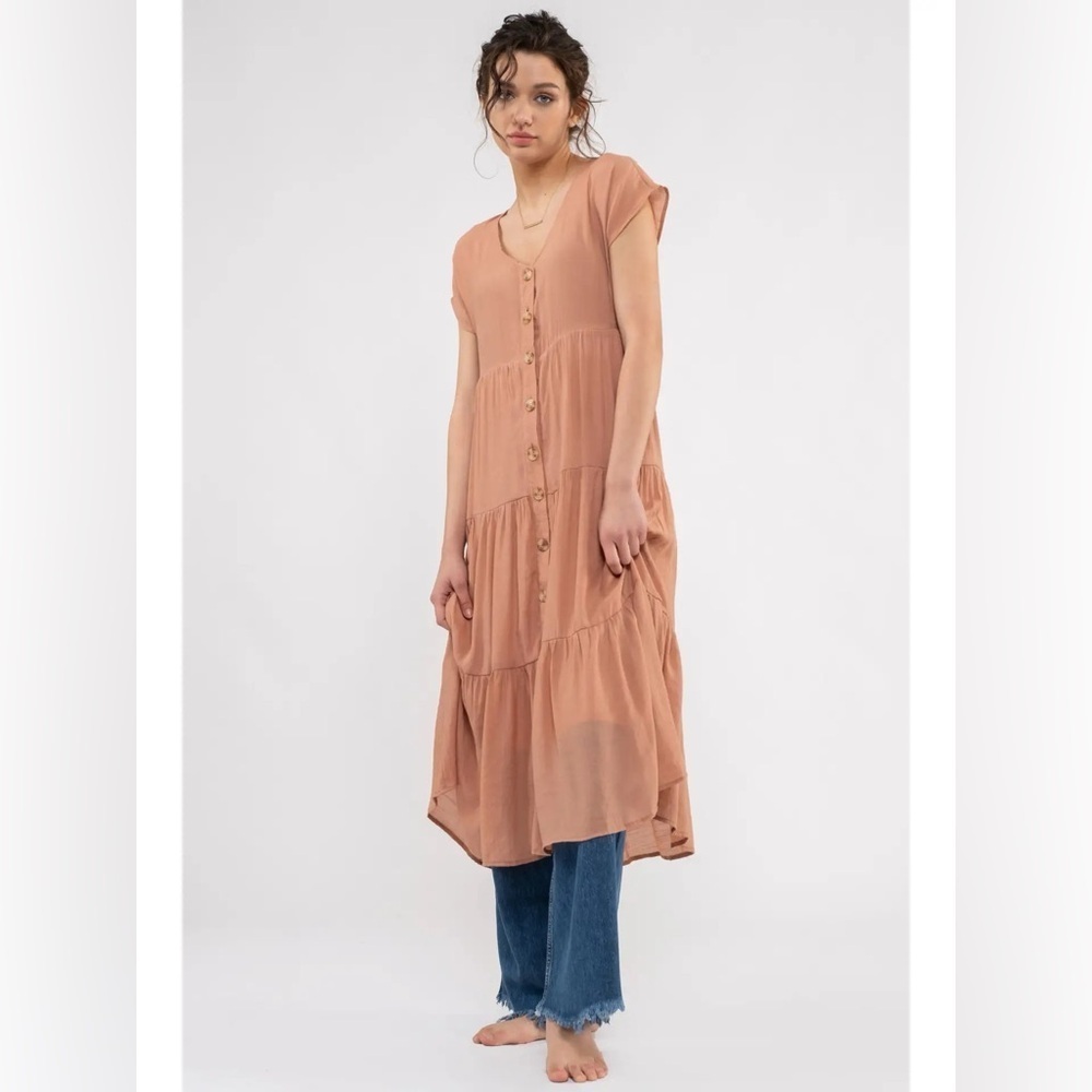 188 - Faux Peach Button-Down Midi Dress